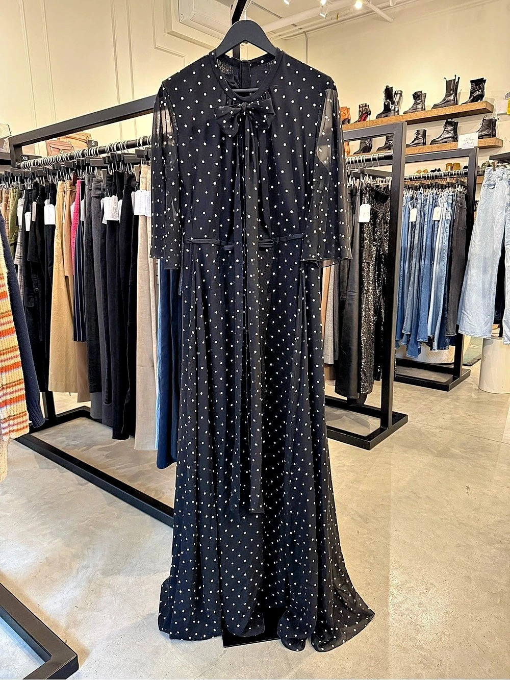 Giambattista Valli Polka Dot Tie Neck Maxi Dress in Black & White